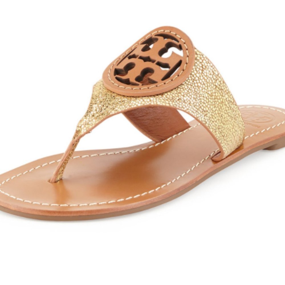 Tory Burch Louisa Gold Brown Metallic Sandal 7.5